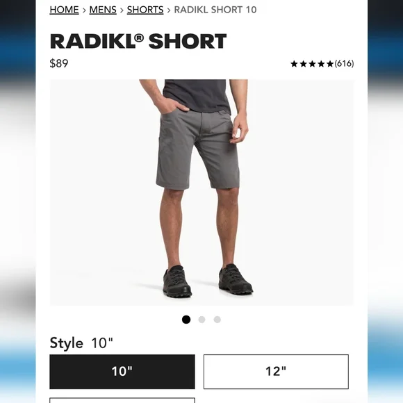 Kuhl Shorts Men’s Size 36 Gray Radikl quick dry outdoor shirt 10” inseam - Picture 6 of 6